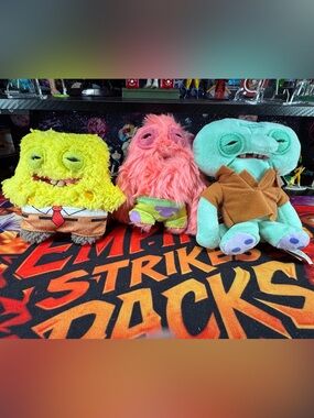 SpongeBob Fuggler Plush keychain Set includes SpongeBob, Patrick, & Squidward